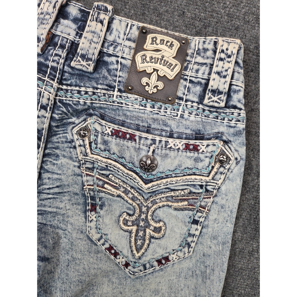 Rock Revival Olen Jeans Mens 34x32 (31tag) Blue Distressed Stretch - Picture 9 of 9